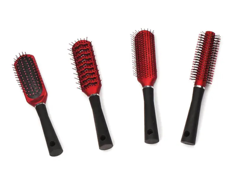 Set di cuscini in plastica con rivestimento in gomma e spazzole per capelli